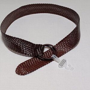 New Merona Wide Woven Faux Leather Brown Belt 90s Y2K